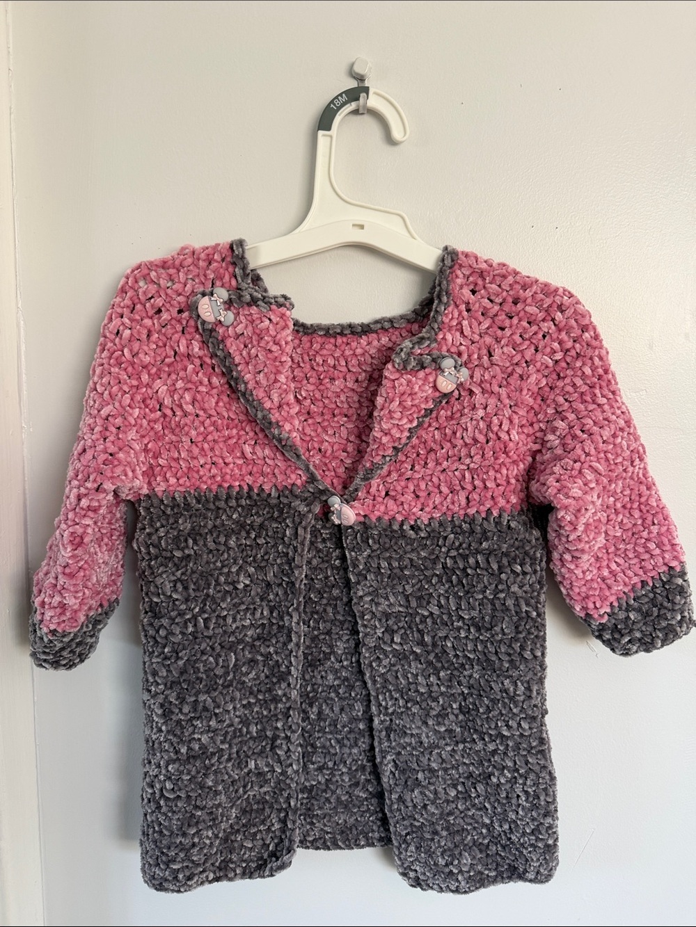 Handmade Pink and Gray Two-Tone Knit baby girl Sweater Cardigan
